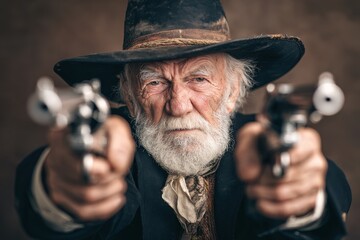 Furious senior with two guns