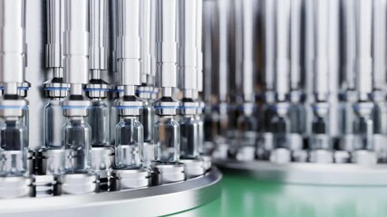 Automated pharmaceutical vial filling machine in a cleanroom environment- 3D rendering - Powered by Adobe