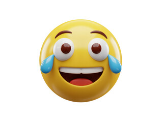 Fototapeta premium Hilarious laughing face emoji with tears of joy and wide open mouth isolated on transparent background