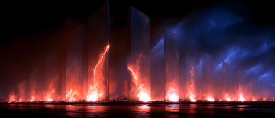 Ancient Egyptian Mythology・Paradoxical Oracle Beacons | Seven Obsidian Beacons, Contradictory Omens (Plenty/Famine), Twin Cuneiform Flames, Arrow Piercing Prophecy Chain, Eternal Cycle