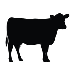 Black silhouette of a cow standing in profile farm animal livestock beef cattle dairy cow vector