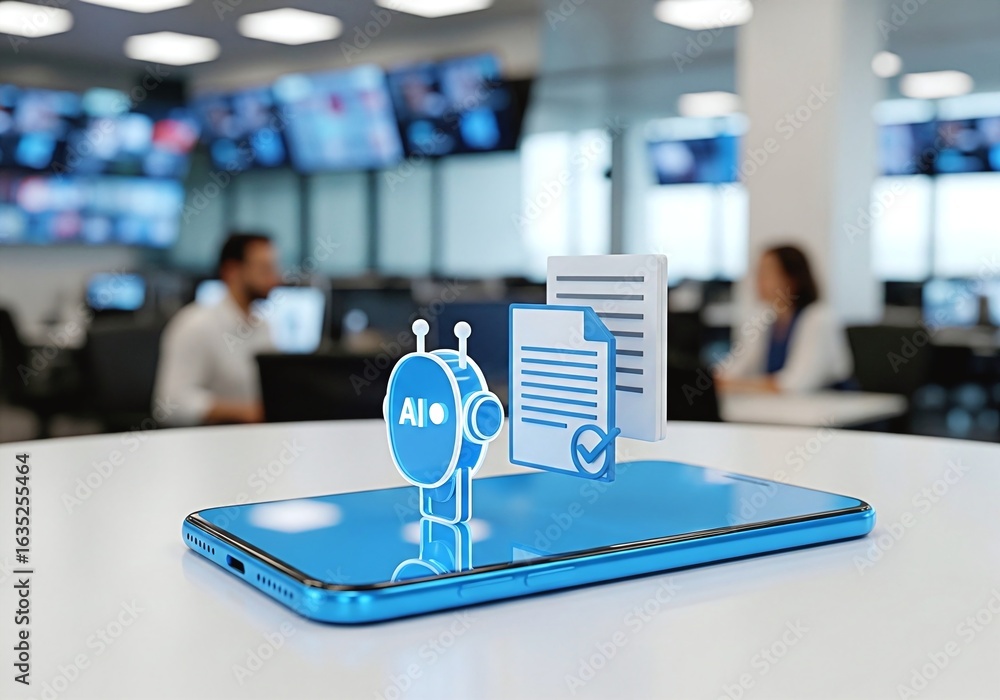 Poster artificial intelligence automates document management on smartphone in modern office