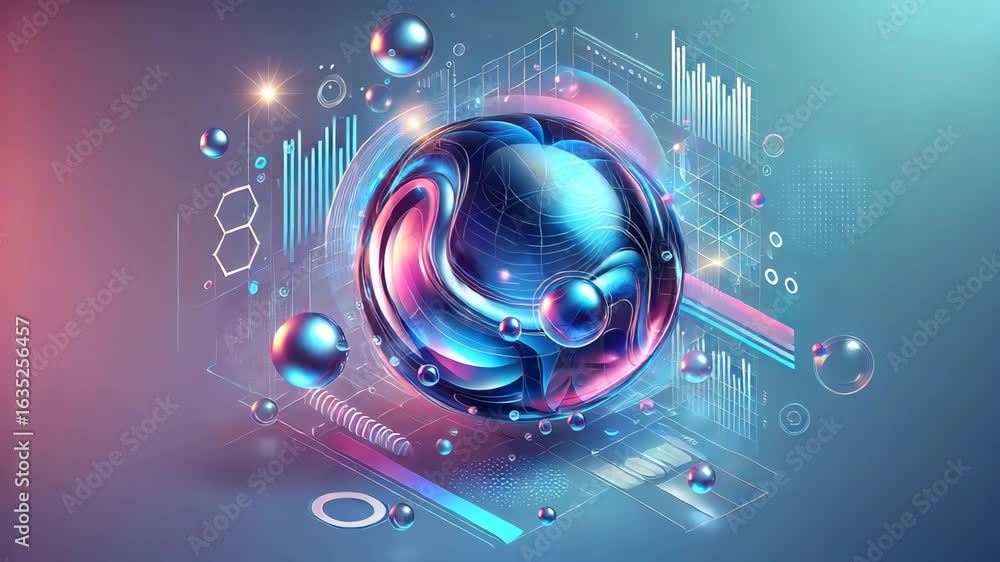 Aufkleber abstract futuristic technology background with neon glowing orb and data graphs visual, ideal for
