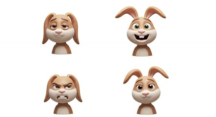 Obraz premium Cartoon rabbit character expressions