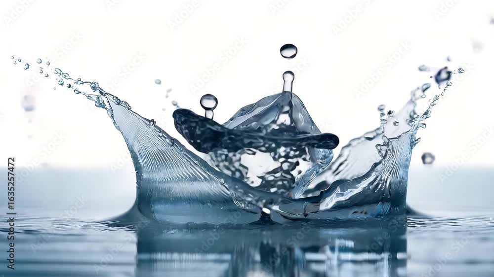 Poster ice cube splash in water: slow motion visuals of dropping ice for refreshing concept