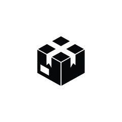 Fototapeta premium Isometric Black Delivery Box Icon with Transparent Background Flat Box Symbol