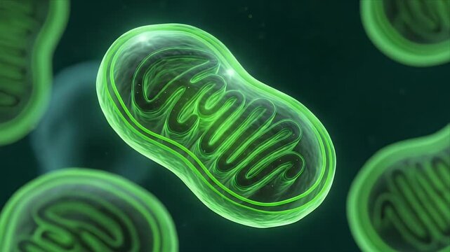 Animated 3D Visualization of a Mitochondrion Cell Structure in Green