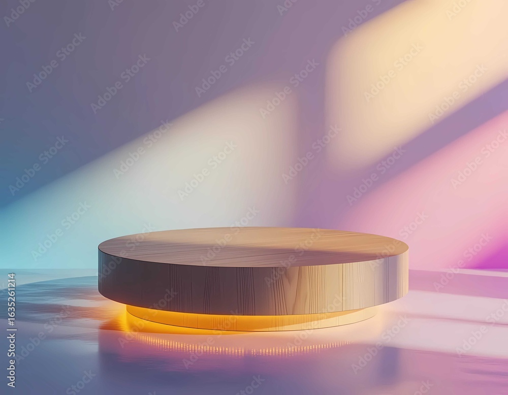 Aufkleber realistic product display using colorful spotlight on textured background surface