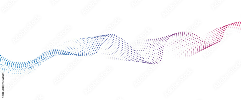 Poster flowing dot wave halftone gradient pattern on transparent background