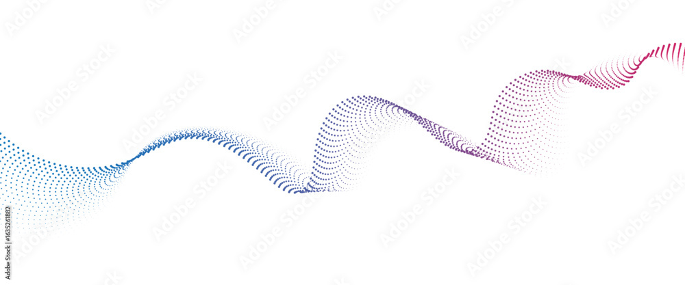 Poster flowing dot wave halftone gradient pattern on transparent background