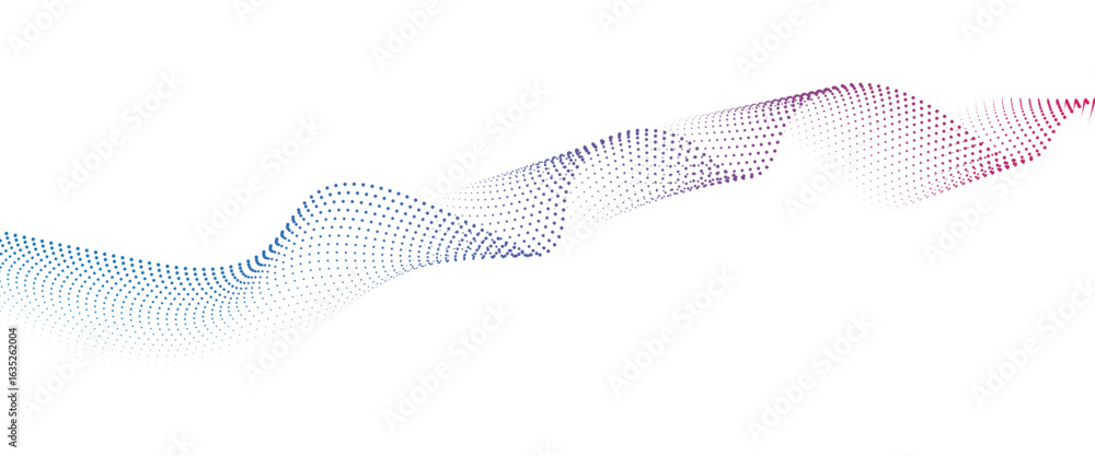 Poster flowing dot wave halftone gradient pattern on transparent background