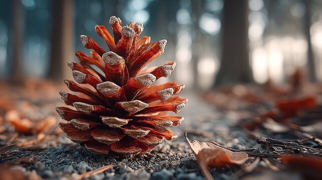 Close-up of a pine cone on the forest floor