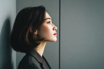 Side profile of a Japanese businesswoman looking ahead