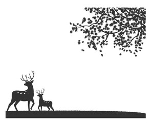 秋の背景　鹿と紅葉