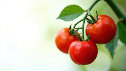 Heavy, plump tomatoes hanging from a green branch , stock photo, photography, element