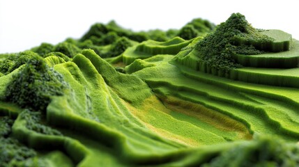 3D Macro Shot of Green Chart Surface Revealing Textured Landscape
