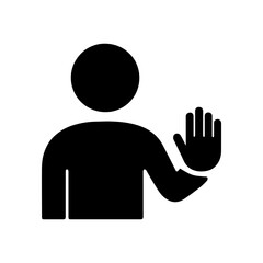 Stop sign icon with transparent background showing person with raised hand for caution and access restriction
