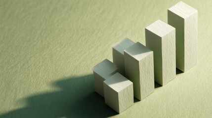 Minimalist 3D Bar Chart on Clean Surface with Reflecting Shadows