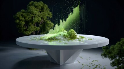 Top View of Pristine White Table with 3D Holographic Display