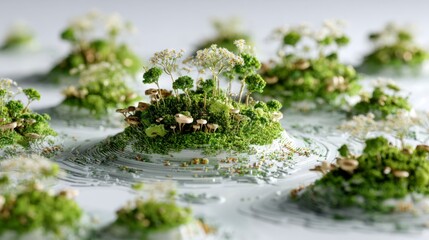 Detailed 3D Macro View of Lush Greenery and Small Ecosystems