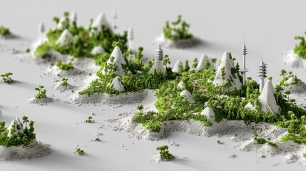 Detailed 3D Macro View of Lush Green Island Landscape Visualization