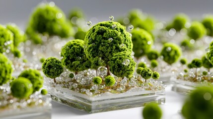 Macro View of Detailed 3D Visualization of Green Moss Landscape