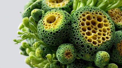 Extreme Close-Up of Unique 3D Data Point Structure in Green and Yellow