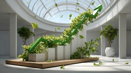 Modern 3D Chart with Floating Elements in a Spacious Design