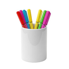 Fototapeta premium Colorful felt tip pens in a white holder isolated on transparent background