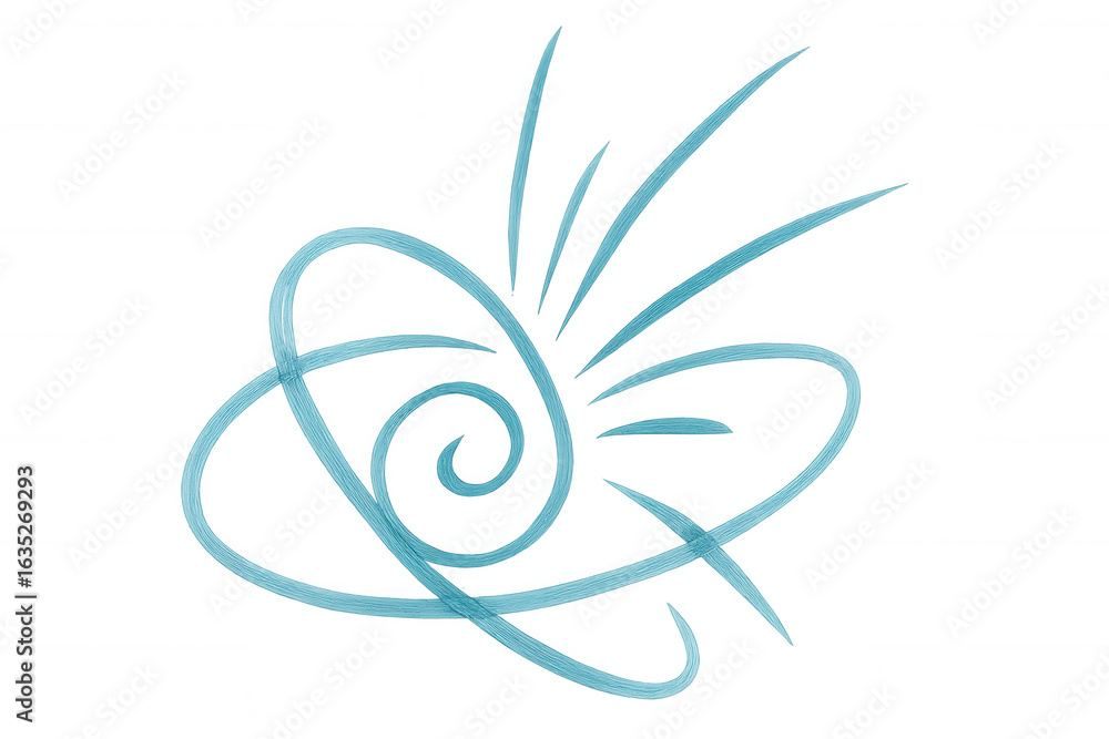 Poster capturing an abstract design element featuring light blue brush strokes and swirls, set against a tr