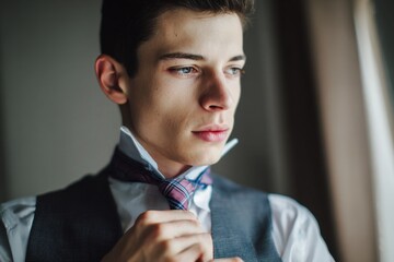 young guy fasten a necktie
