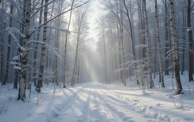 Soft Drifting Snow in a Silent Birch Forest