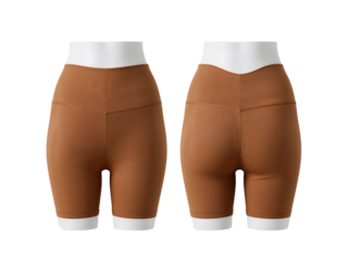 Studio shot of brown athletic compression shorts on mannequins with transparent isolated backdrop