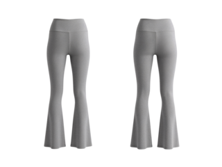 Gray flared yoga pants, stylish and comfortable garment with an isolated transparent backdrop,