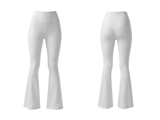 Elegant white flared pants showcase front and back design on an isolated background for marketing