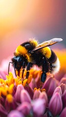 Close-up bee on a vibrant flower
