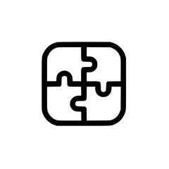 Fototapeta premium Outline style puzzle piece icon, symbolizing connection, problem solving, teamwork, and creativity in a minimal design.