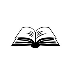 Black open book icon viewed from an angle, symbolizing literature, studying, publishing, and educational reading materials.