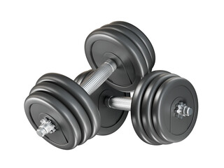 Naklejka premium Pair of black metal dumbbells is isolated on a transparent background.