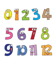 Cute Cartoon Numbers Vector for Kids - 0 to 12 with Faces and Expressions