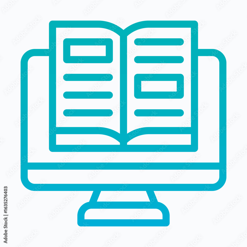 Poster e learning, computer vector icon, isolated vector lineal gradient style icon,