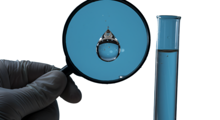 Droplet Under Magnifying Glass with Test Tube