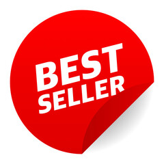 Vintage Red Best Seller Sticker Icon – Retro Badge Design, Top Quality Seal, Award Label Isolated on White Background