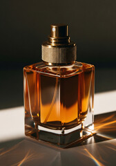 Luxury Perfume Bottle with Golden Atomizer in Warm Light