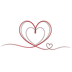 Continuous line drawing of a red heart with a smaller heart and dashed line