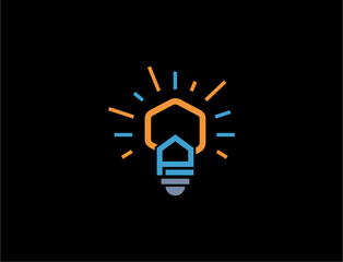 Modern lightbulb logo design with house icon