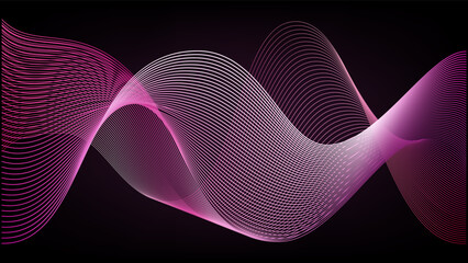 Pink line wave background. Rose magnetic smoke flare. Light red sound frequency abstract swirls. Purple glitter effect dance music radio wavelength. Glow border tech pattern