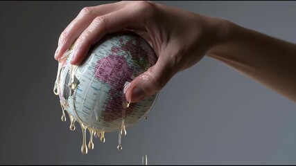 Global Inflation Forecast Concept. A hand grips a melting globe, symbolizing economic instability and environmental impact. - Powered by Adobe