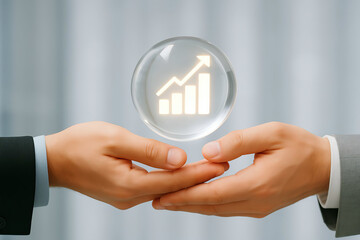 Businessman touching a glowing light bulb on a digital screen, symbolizing a new idea