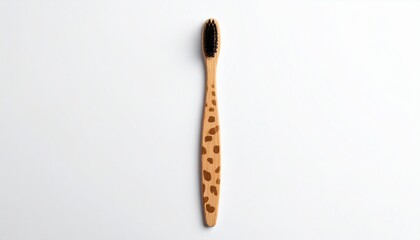Obraz premium Eco-friendly bamboo toothbrush with a stylish spotted animal print pattern and black charcoal bristles for natural oral hygiene
